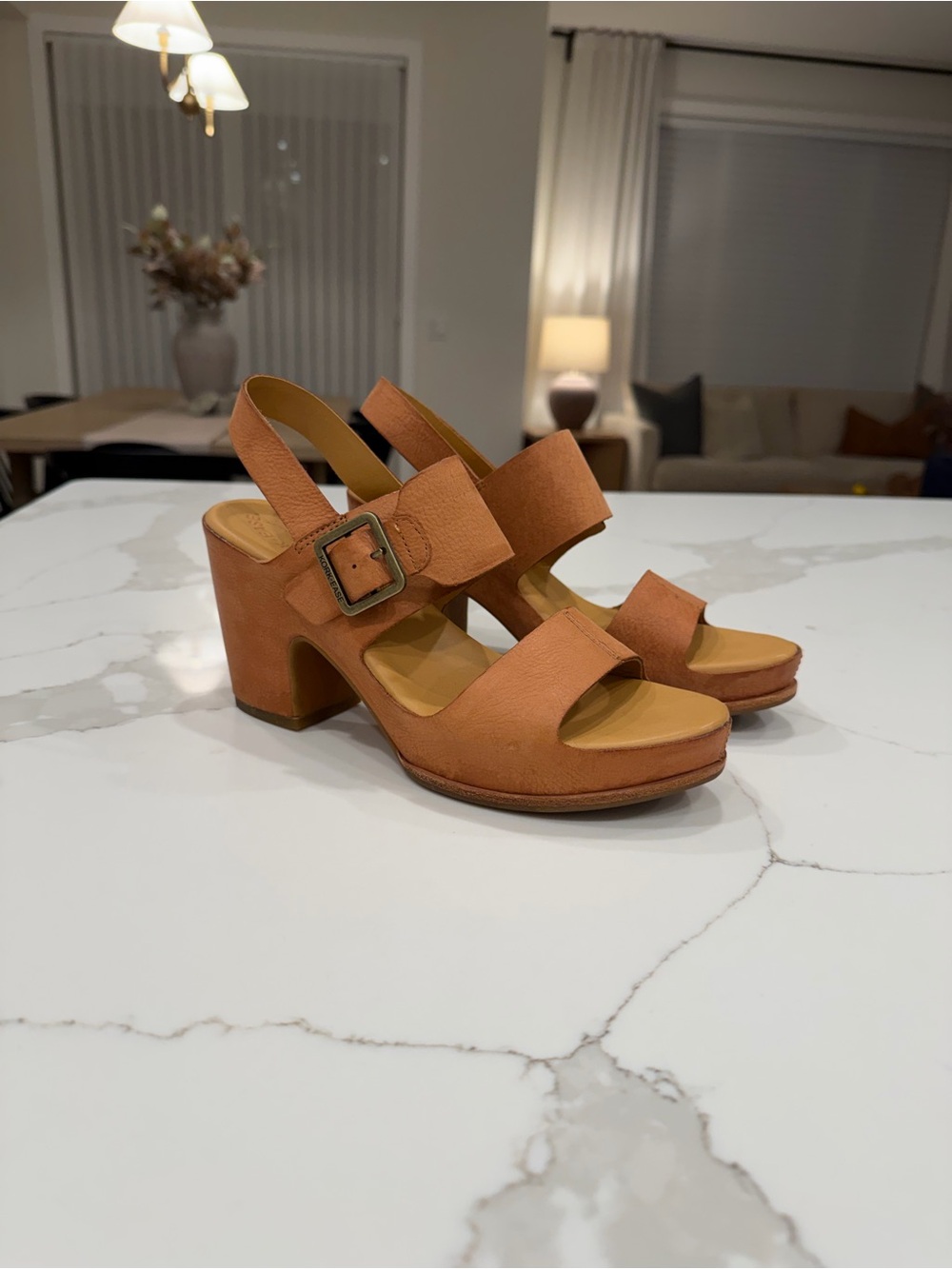 Kork-Ease Tan Suede Platform Slingback Heels
